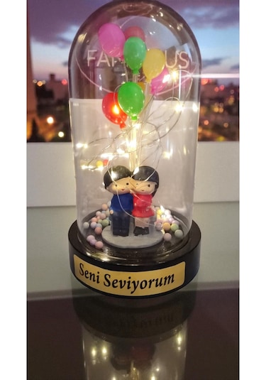 Seni Seviyorum Balonlu Biblolu Fanus Led Işıklı Boyut 20 Cm