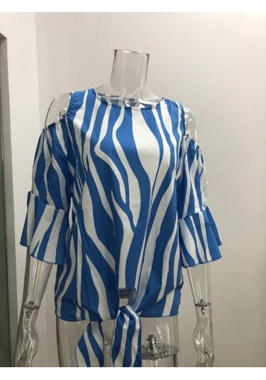 Kadın Gömlek Yuvarlak Yaka Askısız Bol Dikey Çizgili Günlük Üst Lacivert