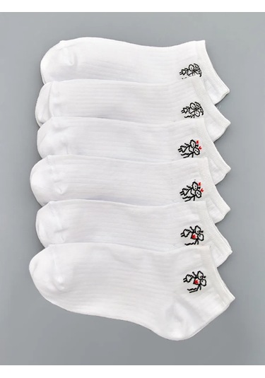 John Jeniford Beyaz Kısa Çorap Seti "love İs" 6 Çift 219052155 Beyaz