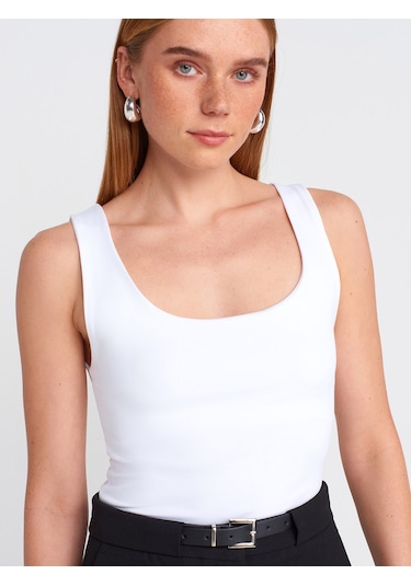 Dilvin 20977 Kalın Askılı Poliamid Atlet-beyaz Beyaz