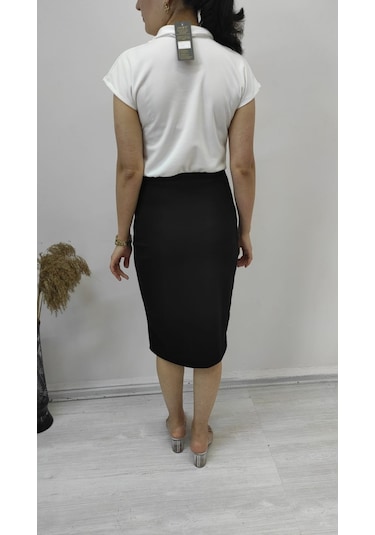 Kadın Kısa Kollu Kruvaze Yaka Krep Elbise Kemersiz Bediva 001