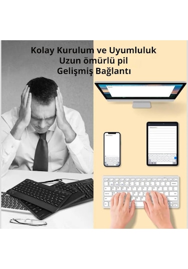 Coofbe Premium 2.4g Kablosuz Bluetooth Klavye Mouse Seti Şarj Edilebilir Telefon Tablet Laptop Klavye Seti