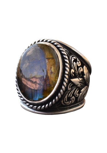 Erkekler İçin İnce Taş Koleksiyonu: 925 Ayar Gümüş Yüzükler - Doğal Taş Seçimi Labradorit Gümüş