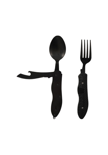 Urban Badger Herja Katlanabilir Çatal Bıçak Kaşık Seti Siyah