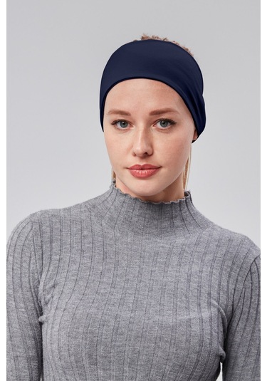 Kadın Spor Saç Bandı Bandana Penye Esnek Bone Dikissiz Lacivert