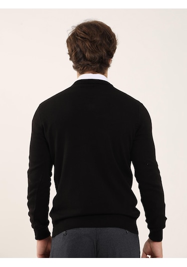 Dufy Siyah Erkek Slim Fit V Yaka Triko - 91127 Siyah