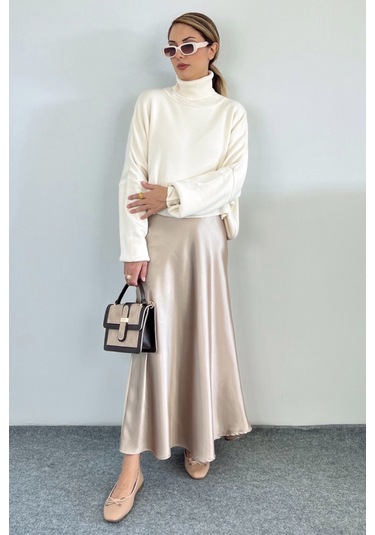 Luna Bel Lastikli Maksi Boy Gold Saten Etek Gold