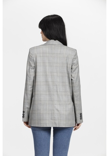 Ekoseli Kadın Ceket Mavi