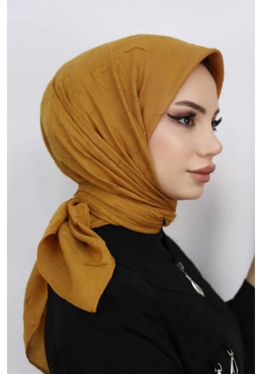 Melodi Scarf Kadın Tesettür Pratik Bambu Kraş Eşarp Hardal Hardal
