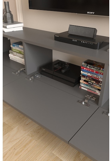 Bofigo Tv Ünitesi Tv Sehpası Düşer Kapaklı Tv Ünitesi Televizyon Sehpası 180 Cm Marvel Antrasit Antrasit