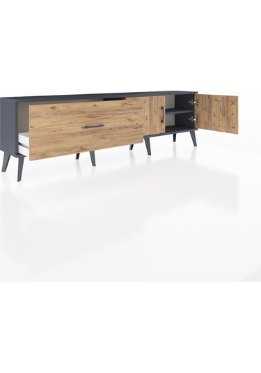 Arges Tv Ünitesi Tek Raflı Tek Çekmeceli 2 Kapaklı 176x30x51 Antrasit-çam/çam Atlas Çam/atlas Çam