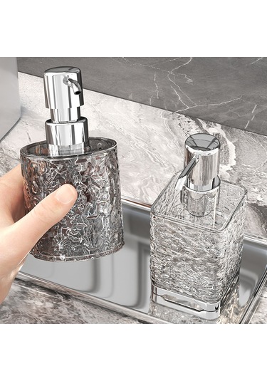 Youtek 400ml Yeşil Taşınabilir Basma Şampuan Duş Jeli El Dezenfektanı Saklama Kabı - Transparan Gri Yuvarlak Plastik Dispenser Diğer