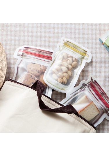 Fosenze 3 Adet Kırmızı Mason Kavanoz Desenli Pe Muhafaza Poşeti - Çift Kapaklı, Buzdolabına Uygun, Seyahat Ve Atıştırmalık Saklama Kırmızı