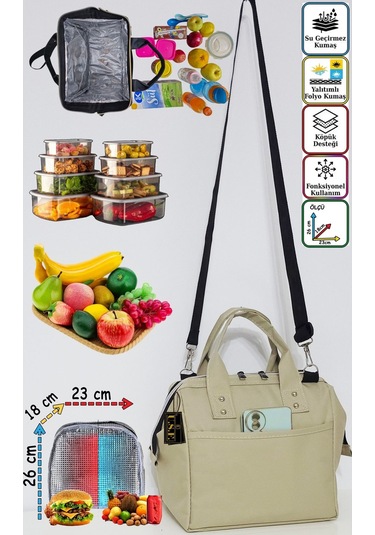 Anne Bebek Askılı Taşıma Çantası Isı Yalıtımlı Termal Yemek, Mama, Beslenme, Gıda Çantası Krem