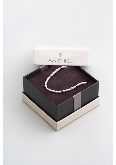 So Chic Doğal İnci Taşlı 42 Cm 14 Ayar Sarı Altın Kolye Sarı - Beyaz