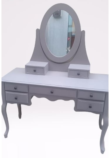Dresuar makyaj masa 7 çekmece kayın aslan ayak parlak lake gri hareketli ayna kutuda sevk el yapım Gri