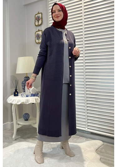 Manolya Antrasit Triko Hırka Çok Renkli