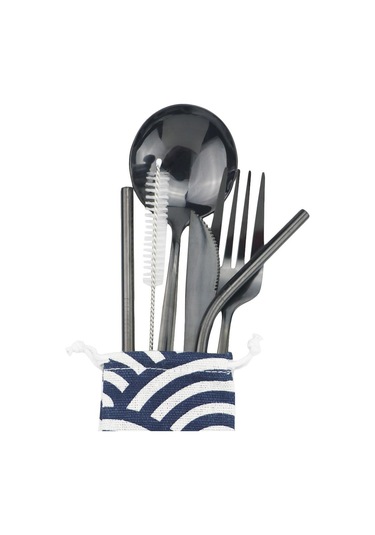 Pembe Altın Seyahat Yemek Takımı Paslanmaz Çelik Taşınabilir Çatal Bıçak Kaşık Çatal Saman Kumaş Paketi Yemek Takımı Piknik Için Pembe & Gümüş