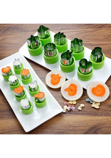 Ximistore9 20 Parça Paslanmaz Çelik Sebze Meyve Kesme Kalıbı - 9 Büyük + 11 Küçük Şekilli Mutfak Aleti Seti Çok Renkli