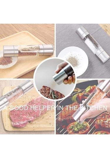 Ulzyvf Ve Ve Tuz Şeffaf Mekan Manuel Karabiber Değirmeni, Ahşap Tabanlı Ayarlanabilir 2'li Set, Ev Ve Dış Mekan Kullanımı İçin Ahşap - Şeffaf