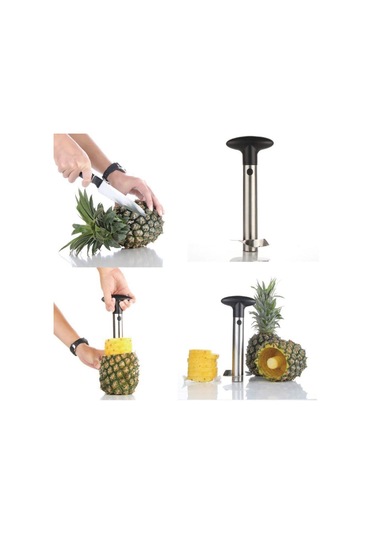 Siyah 1 Adet Paslanmaz Çelik Kullanımı Kolay Ananas Soyucu Aksesuarları Ananas Dilimleme Meyve Bıçağı Kesici Tart Dilimleme Mutfak Gereçleri Siyah