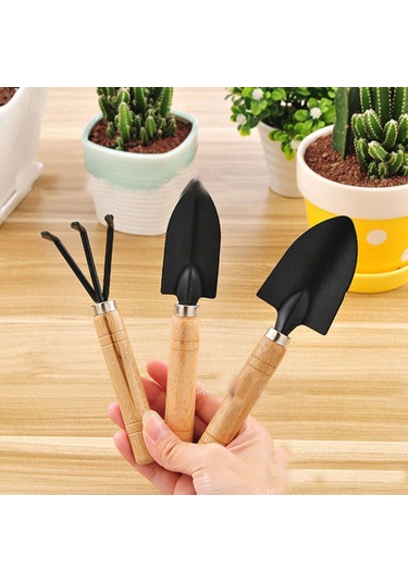 Singree 3 Parçalı Pratik Bahçe Alet Seti - Bonsai, Çiçek Ve Sukulentler İçin Dayanıklı Ahşap Saplı 112 Karakter