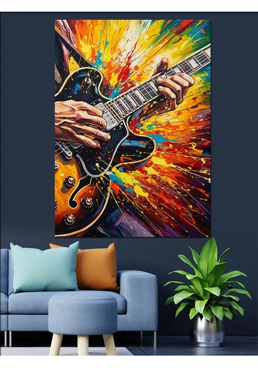 Renkli Gitar Çalan Adam Dekoratif Kanvas - Mdf Ahşap Tablo