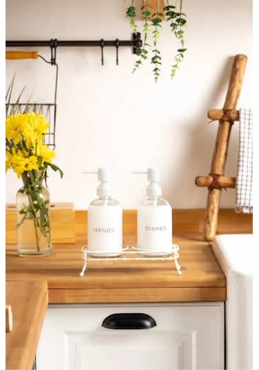 Finehome Tokyo Standlı 2 Li Sıvı Sabunluk Beyaz Şeffaf