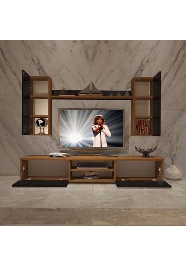Decoraktiv Eko 7 Mdf Dvd Tv Ünitesi Tv Sehpası Ceviz - Siyah