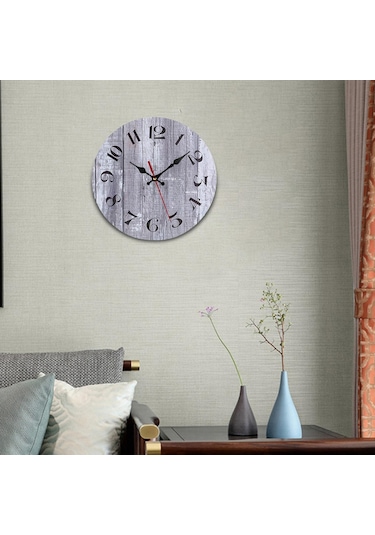 Suntek Banyo Dekorları Rustik Ahşap Modern Sessiz Duvar Saati Gri