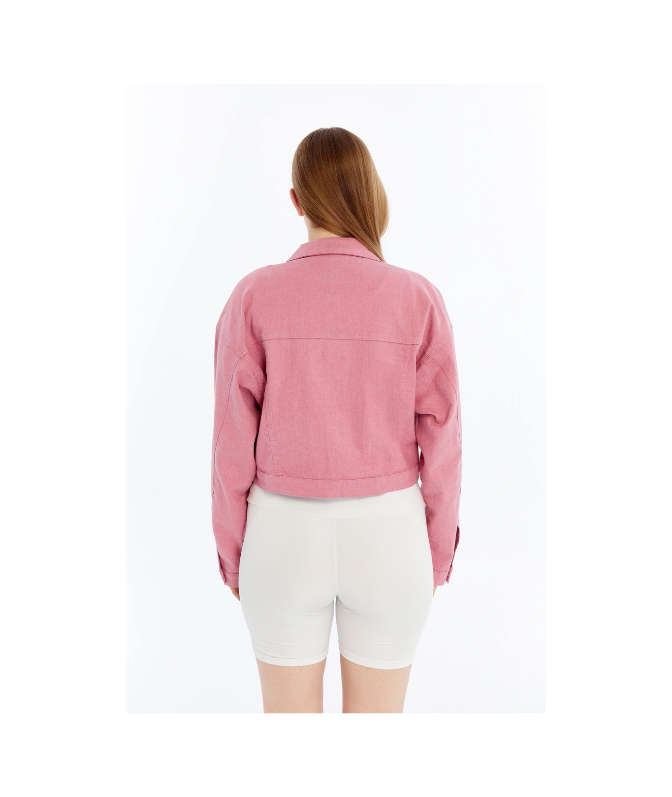 Kadın Bomber Gabardin Ceket Çıt Çıt Düğmeli Kolej Kot Ceket Cepli Renkli Kolay Kombinlenebilen Ceket Pembe