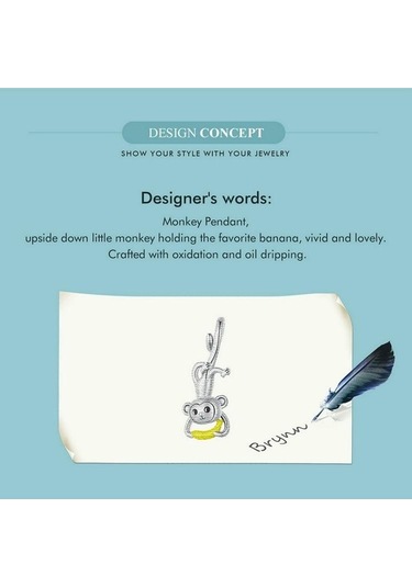 Novahub 925 Ayar Gümüş Maymun Muz Charm Boncuk Kolye Bilezik İçin Gümüş