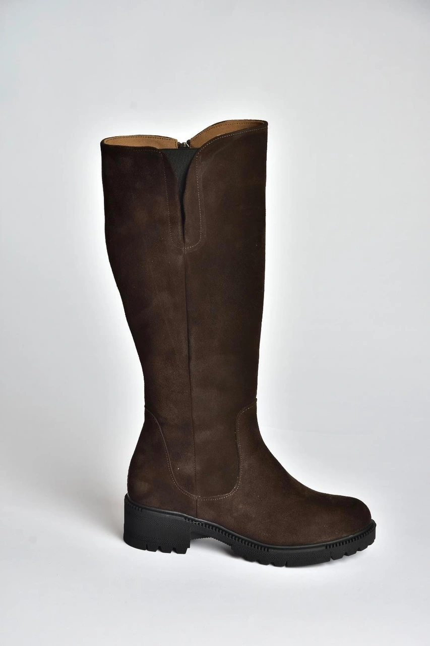 N654226102 Kahverengi Hakiki Deri Süet Günlük Kadın Çizme Kahverengi-süet