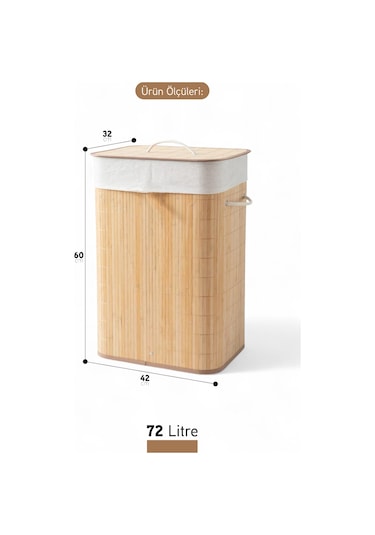 İronika Bambu Kirli Çamaşır Sepeti Halatlı Bambu Çamaşır Oyuncak Sepeti Dikdörtgen Açık Kahverengi