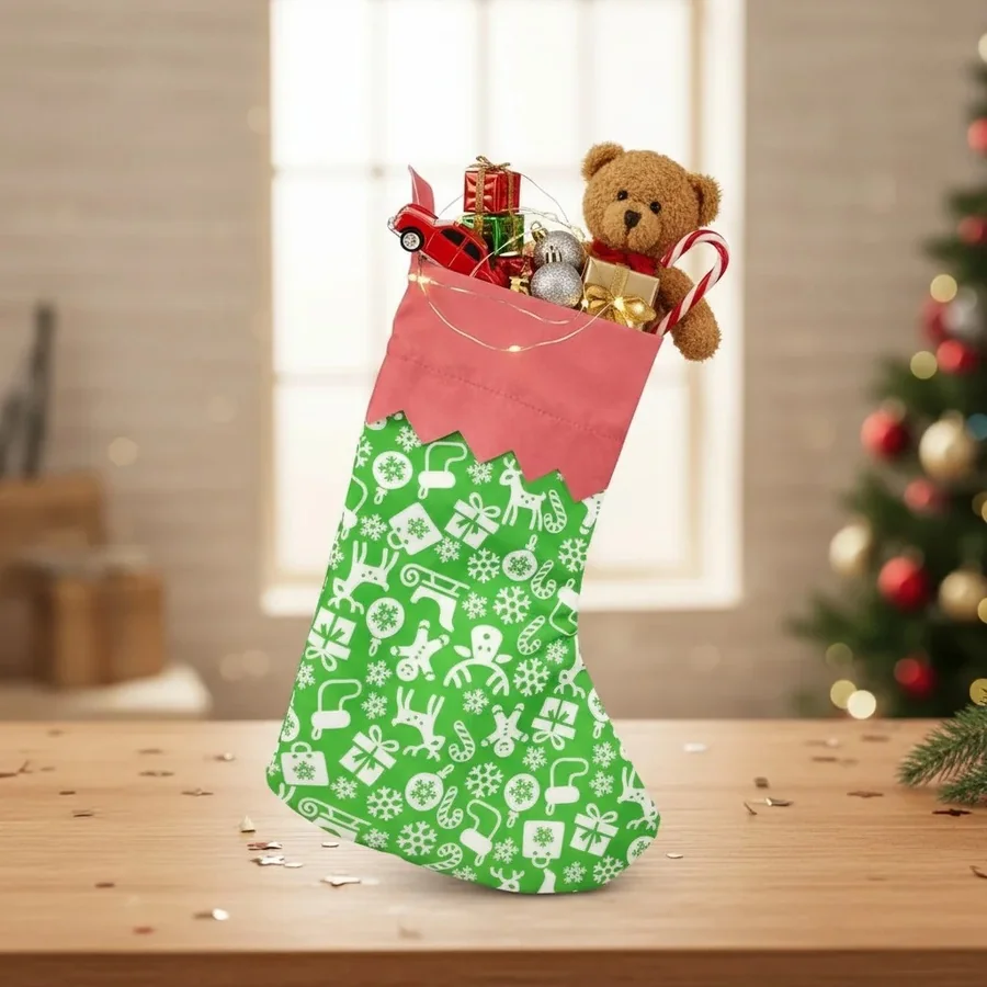 Yılbaşı Hediye Çorabı Figürlü Noel Ağacı Ve Şömine Süsü 35 Cm 35cmx25cm