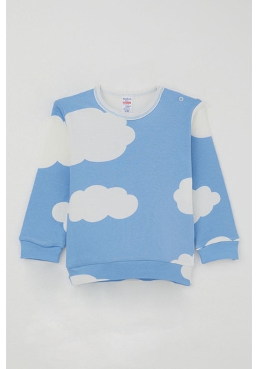 Breeze Erkek Bebek Pijama Takımı Omuzdan Patlı Bulut Desenli 4 Ay-1 Yaş, Mavi Mavi