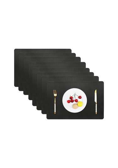 Geeroyoo Vinjiasin - 8 Adet Siyah Sentetik Deri Masa Örtüsü, Isıya Dayanıklı, Su Geçirmez, Kolay Temizlenir, İç Ve Dış Mekan Kullanımı İçin Uygun Siyah