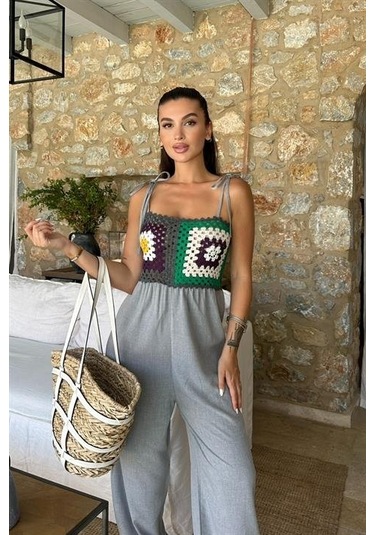 Jasmin Süzüneli Keten Tulum 1280-08 Gri