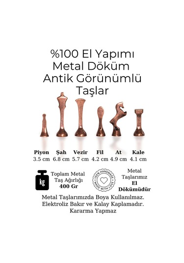 Mc55 Metal Satranç Takımı Gerçek Kayın Ağacı Satranç Tahtası - 30x30cm Antik Taşlar