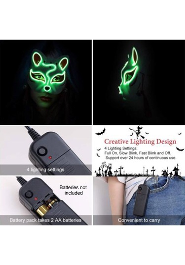 Teltree Renkli Neon Işık Maskesi: Parti, Halloween Ve Kostüm Etkinlikleri İçin Led Aydınlatmalı Yüz Maskesi Mor