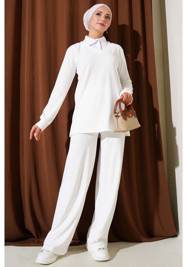 Biçomi Gömlek Yaka Fitilli Salaş İkili Takım Beyaz T4300 Beyaz