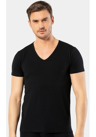 Cacharel Erkek Derin V Yaka Likralı T-shirt 1306/siyah 001