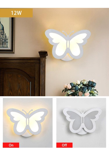 Skycity Led Mavi Kelebek Duvar Lambası - Yatak Odası Koridor Dekorasyonu - Isı Beyazı 12w Akrilik Tasarım Ilık Beyaz
