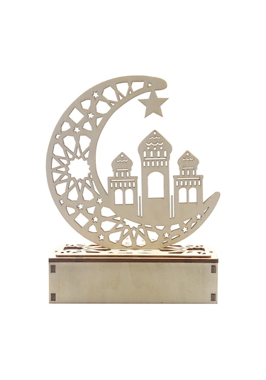 Shineyee Ahşap Ay Şekilli Ramazan Bayramı Dekorasyonu, Led Işıklı, Ev Dekoru Ve Gece Lambası, Pil Dahil Değil