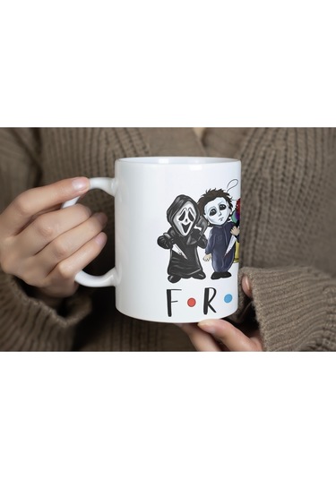 Korku Karakterleri Friends Tasarımlı Kupa Bardak - Eğlenceli Korku Film Karakterleri Koleksiyon Beyaz