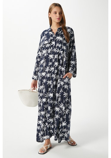 Modest Kadın Beach %100 Viskon Lacivert Ekru Önden Düğmeli Uzun Elbise Koyulacivertekru Çok Renkli Modest Kadın Beach %100 Viskon Lacivert Ekru Önden Düğmeli Uzun Elbise Koyulacivertekru Çok Renkli