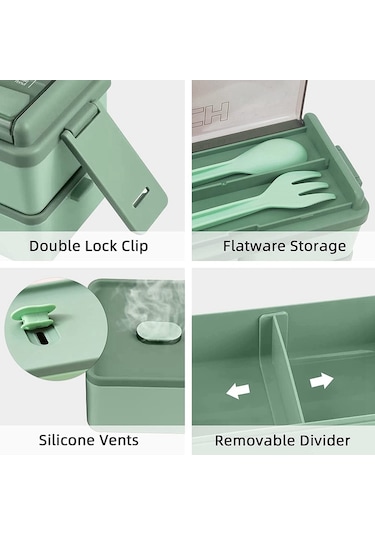 Xurunkeji Yetişkinler Ve Çocuklar İçin Bento Öğle Yemeği Kutusu, Sızdırmaz Yemek Hazırlama Porsiyon Kontrol Kutuları, Bölmeli İnce Kap Stili Yeşil