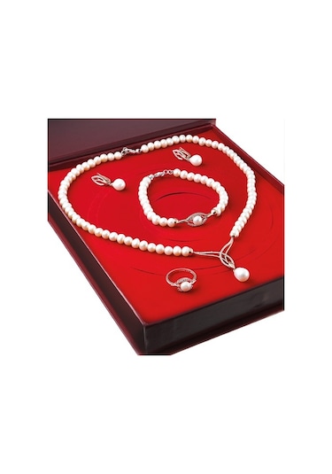 Chavin Inci Rose Gümüş Kolye Küpe Bileklik Yüzük Takım Set Ds45