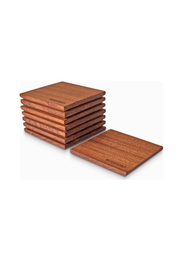 Woodsaka 8'li Bardak Altlığı Seti - Sapele Ağacından Ahşap