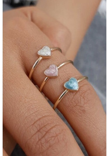 Fiyonk Kuyumculuk 14 Ayar Altın Kalpli Renkli Yüzük 001